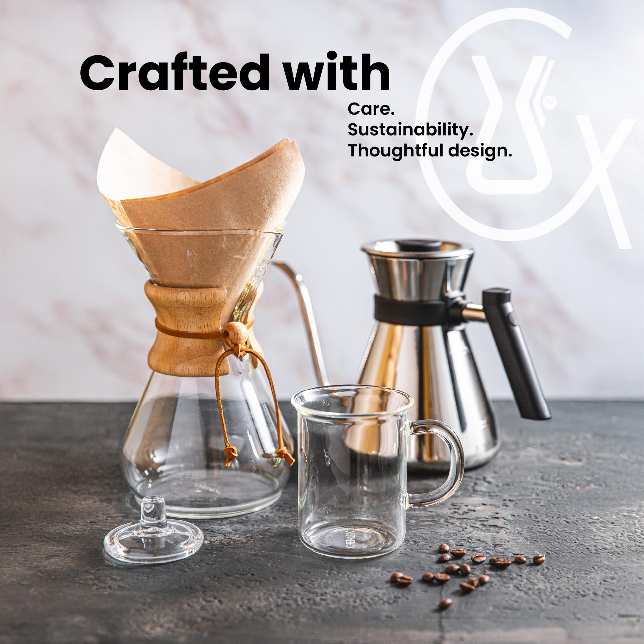 Chemex bonded filter natural square 100ct hand pack emphasizes convenient 100-count format.
