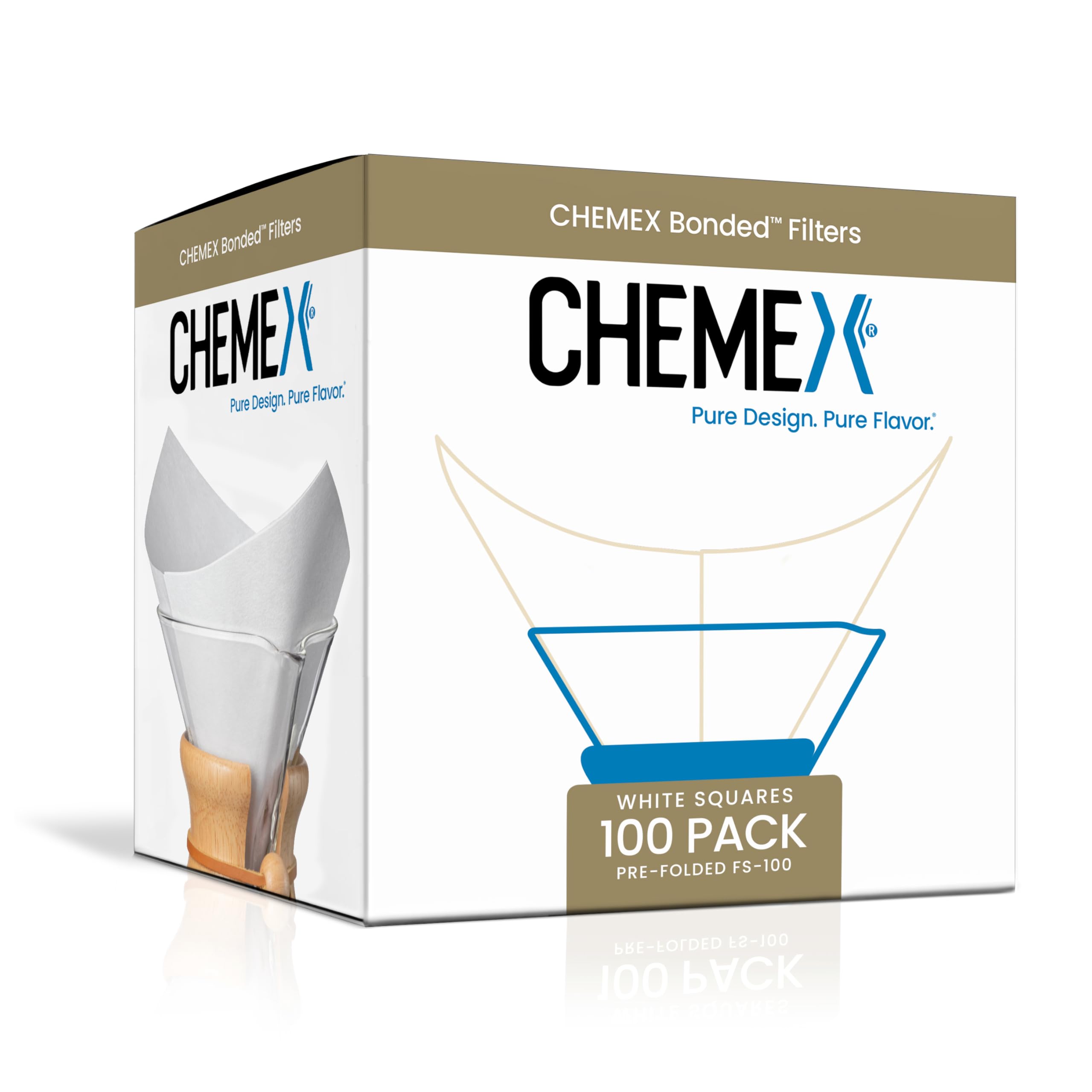 Chemex Bonded Square 100 ct packaging front view preserving freshness and convenience.