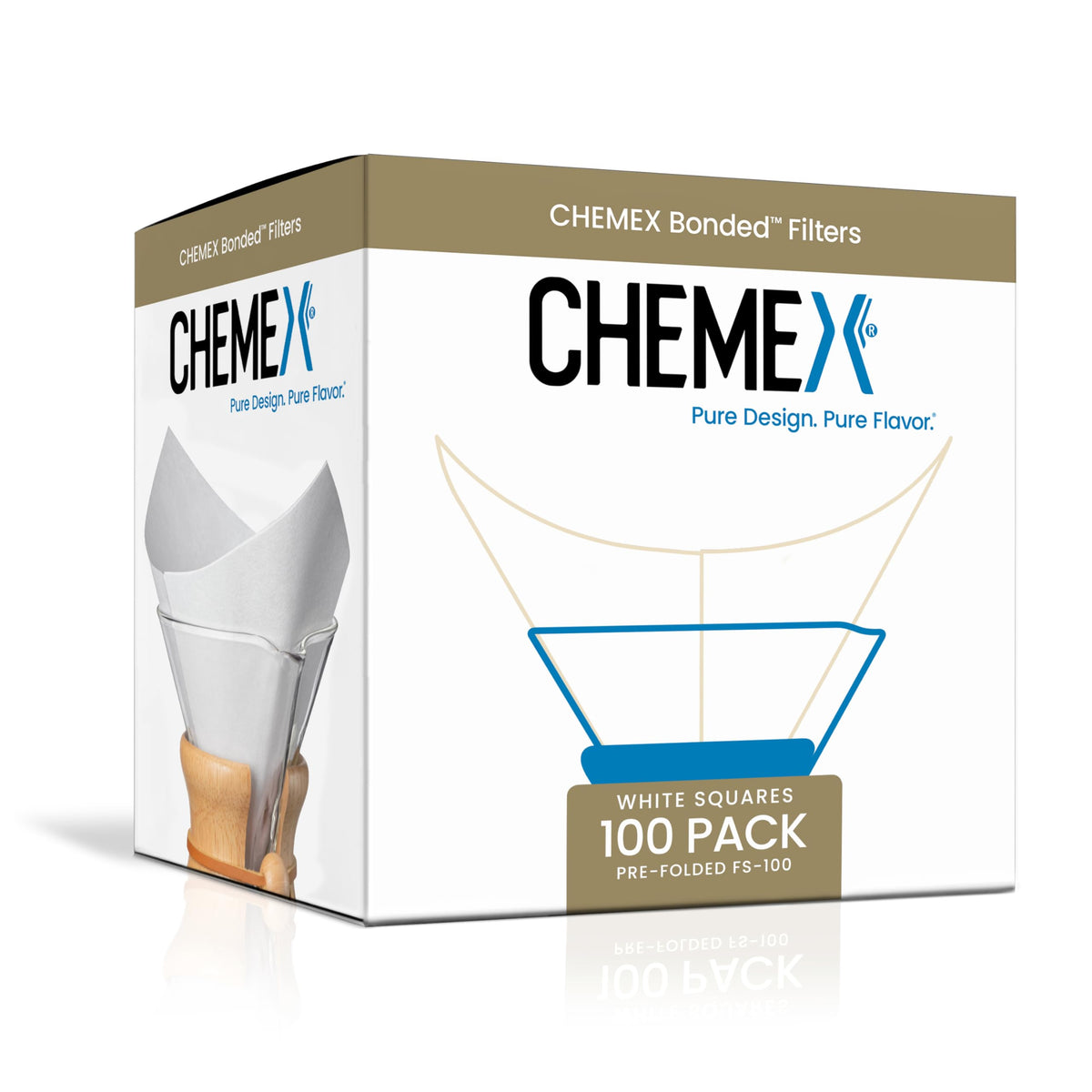 Chemex Bonded Square 100 ct packaging front view preserving freshness and convenience.