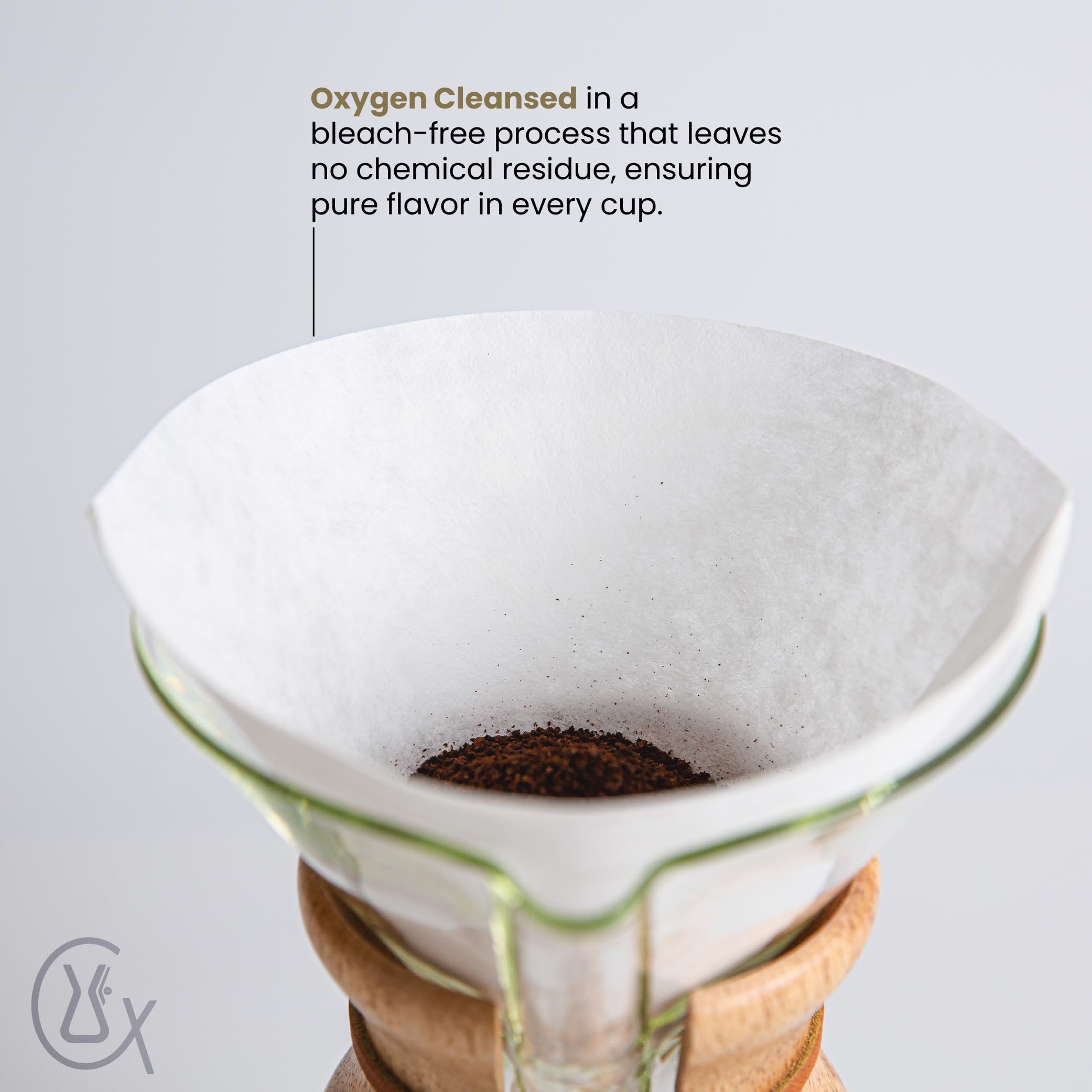 Chemex Bonded Filter Square 100 ct used for tea brewing capability.