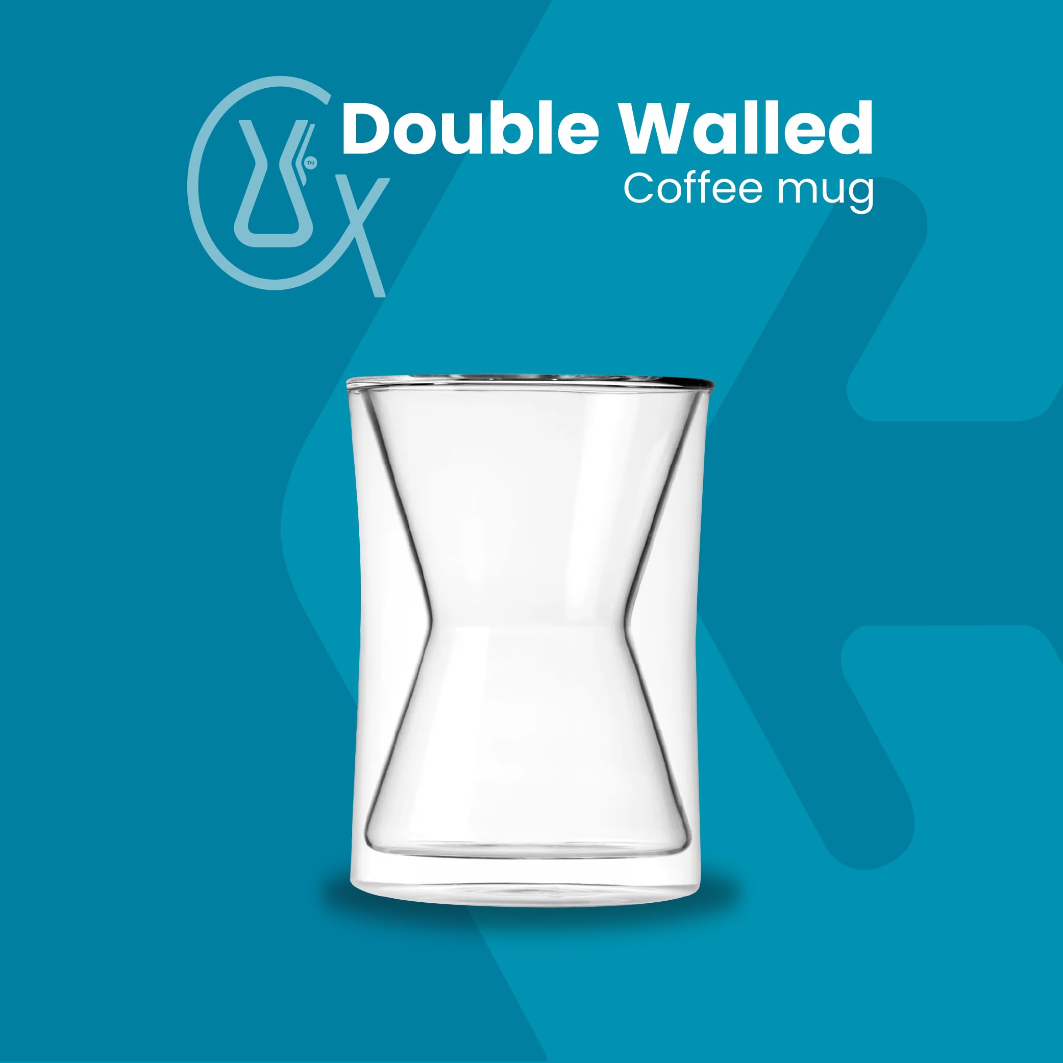 Chemex mug close-up shows sleek ceramic exterior and comfortable grip.