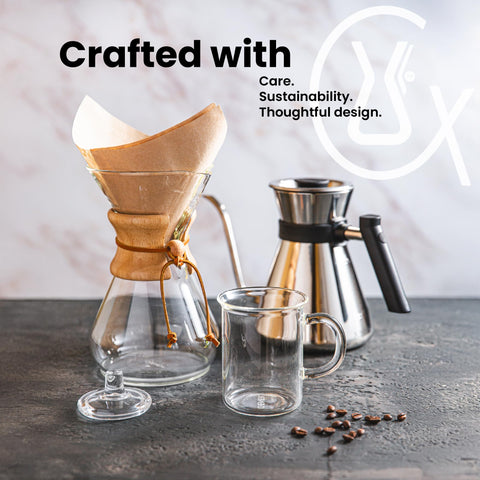 Chemex hand blown glass mug 10 oz crescent handle top view demonstrates ergonomic balance