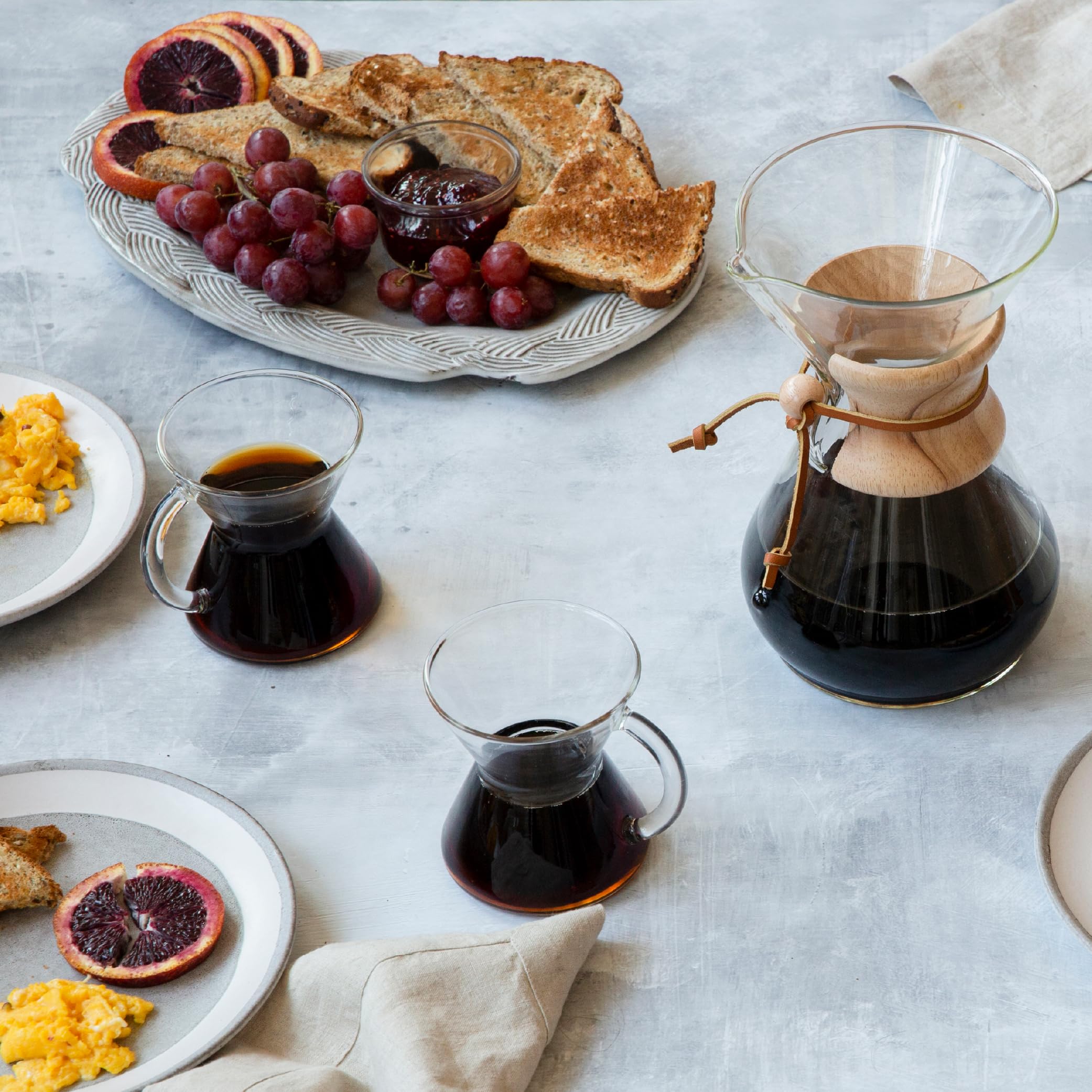 Chemex hand blown glass mug 10 oz full mug with coffee captures natural color and clarity