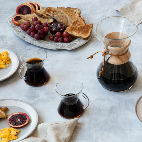 Chemex hand blown glass mug 10 oz full mug with coffee captures natural color and clarity