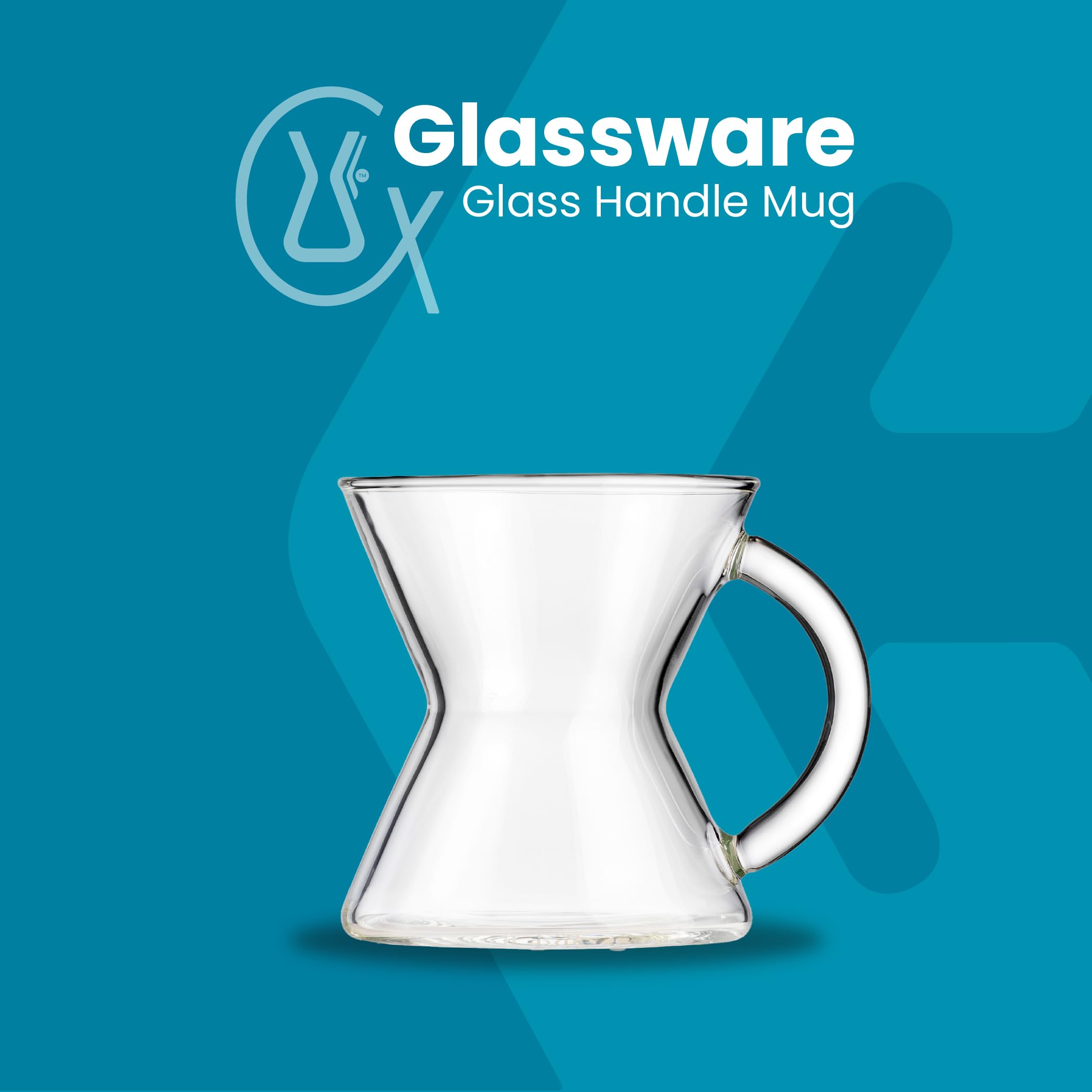 Chemex hand blown glass mug 10 oz handle close-up highlights crescent grip for comfort