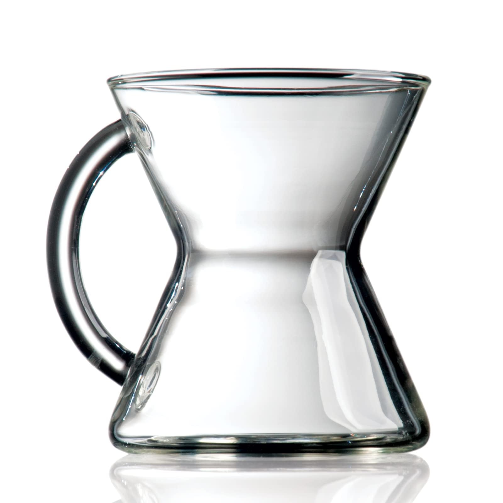 Chemex hand blown glass mug 10 oz side view shows elegant hourglass shape for savoring coffee
