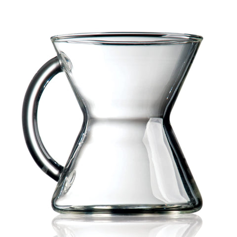 Chemex hand blown glass mug 10 oz side view shows elegant hourglass shape for savoring coffee