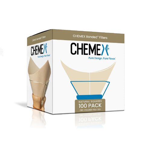 Chemex natural coffee filters square 100ct in exclusive packaging for a clean brew.