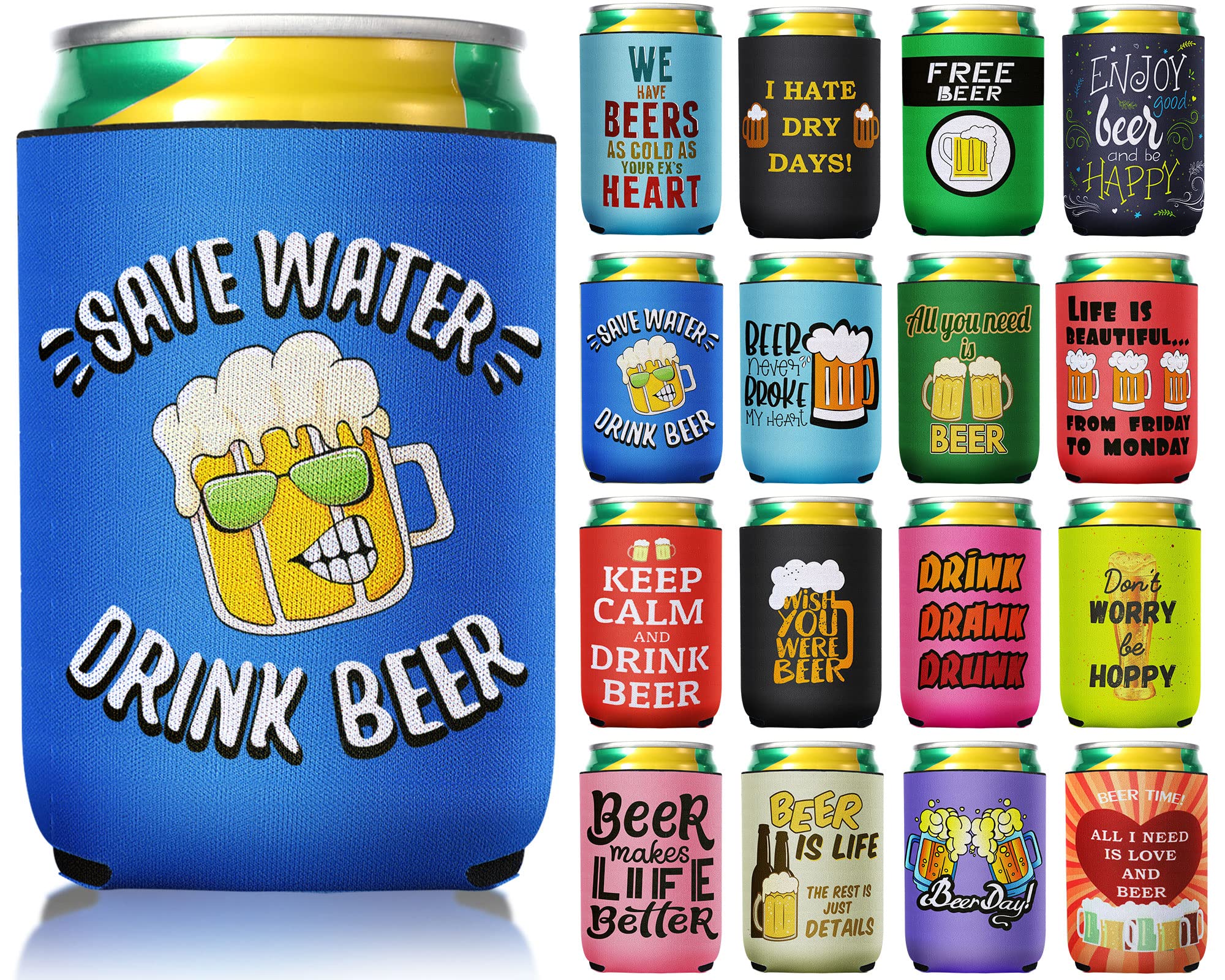 CHENGU 16-pack neoprene beer sleeve collection enhances grip and keeps drinks chill