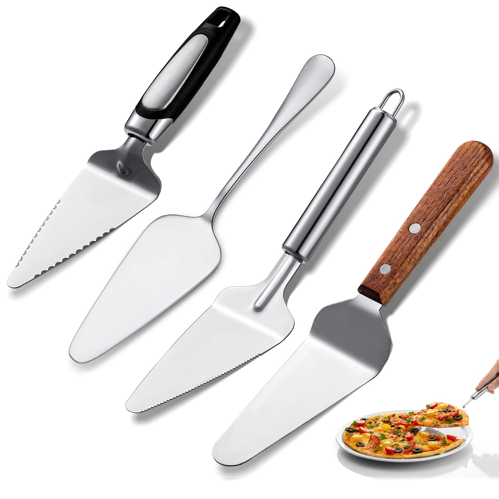 CHENGU 4-piece pie server set with wood handles for precise serving of cakes and pies