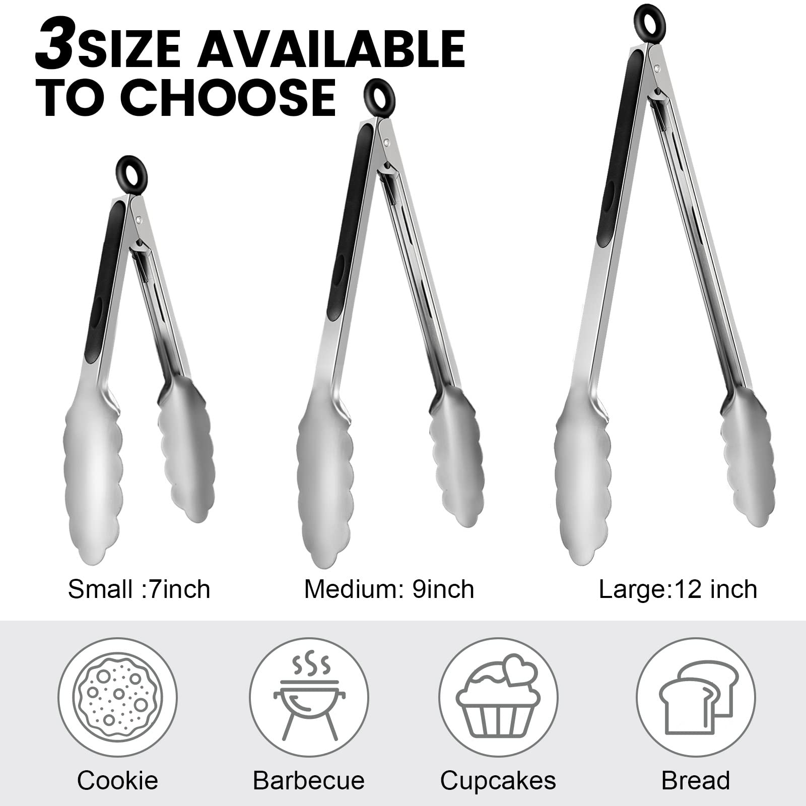 CHENGU 7-inch stainless steel tongs for grilling and precise flipping.