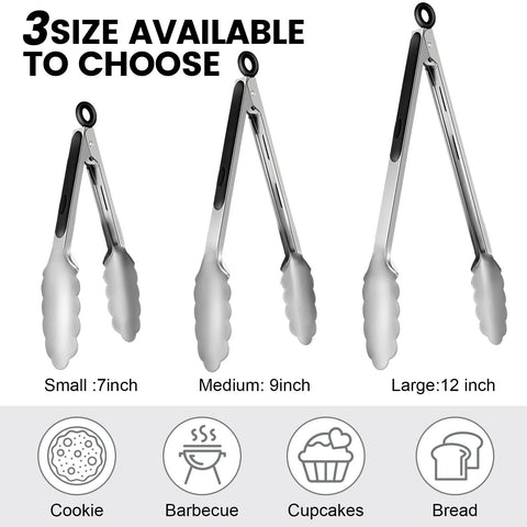 CHENGU 7-inch stainless steel tongs for grilling and precise flipping.