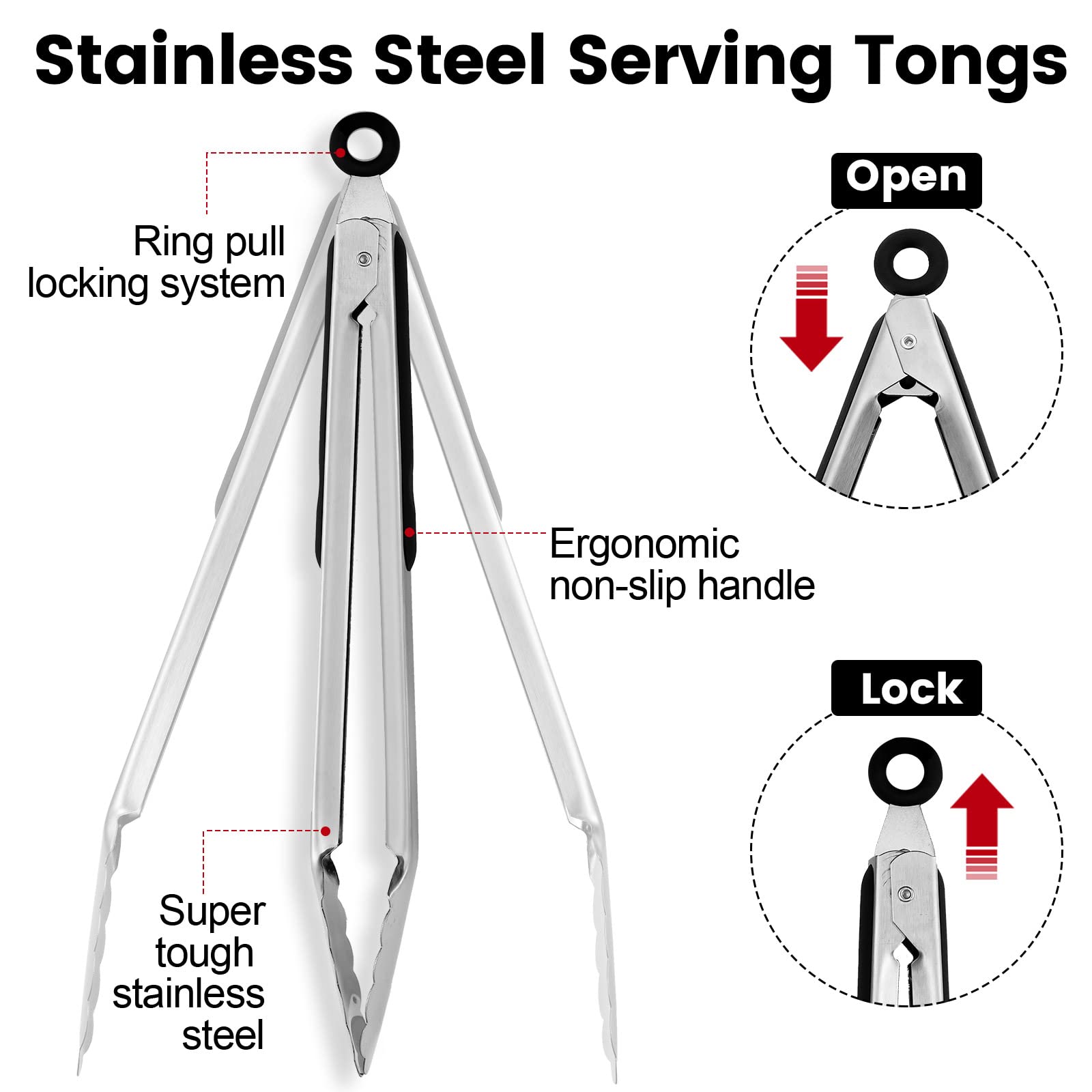 CHENGU 9-inch stainless steel tongs offering comfortable grip for mid-size tasks.