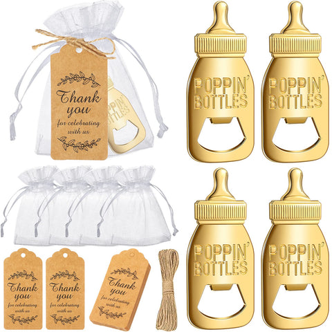CHENGU baby shower bottle opener in gold finish, a stylish guest gift.