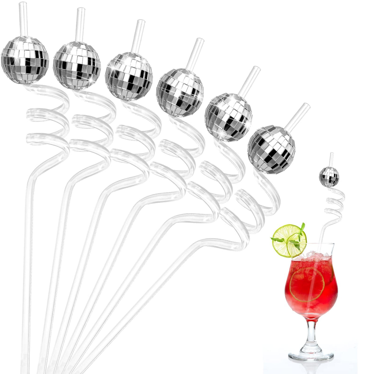 CHENGU mirror disco ball straws pack enhances cocktails with sparkling reflections.