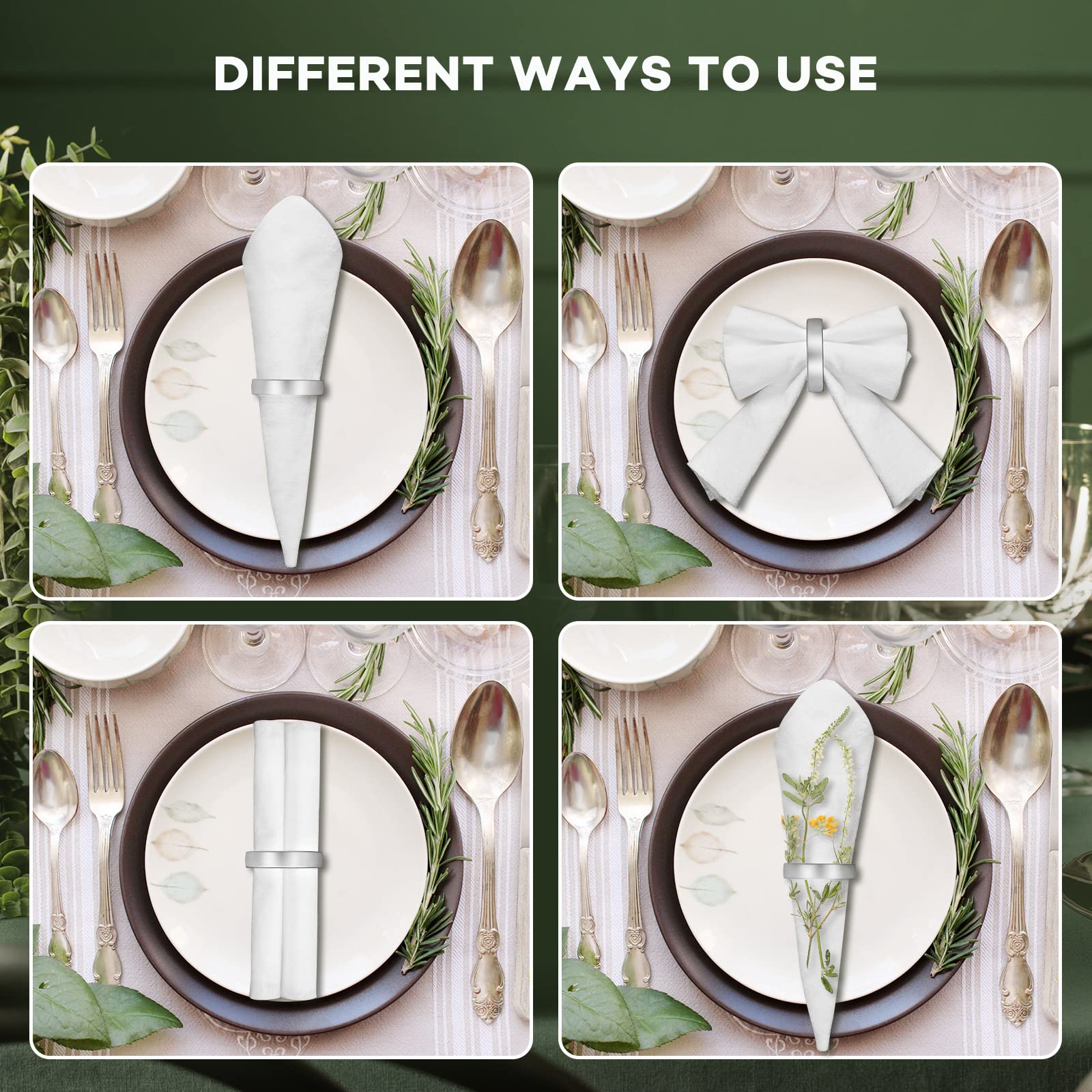 CHENGU matte silver semicircle napkin rings suited for weddings and banquets.