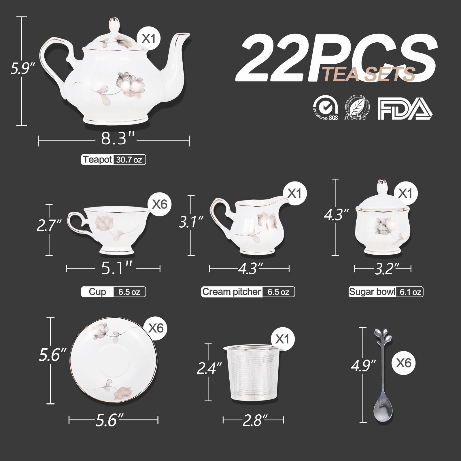 CHENP.HMC cups with saucers close-up, smooth glaze and comfortable size