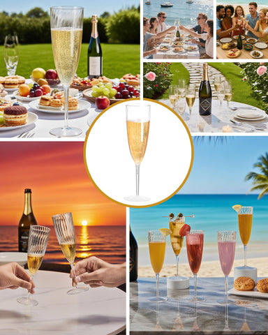 Cheoshyo clear shatterproof flutes stay intact for elegant toasts.
