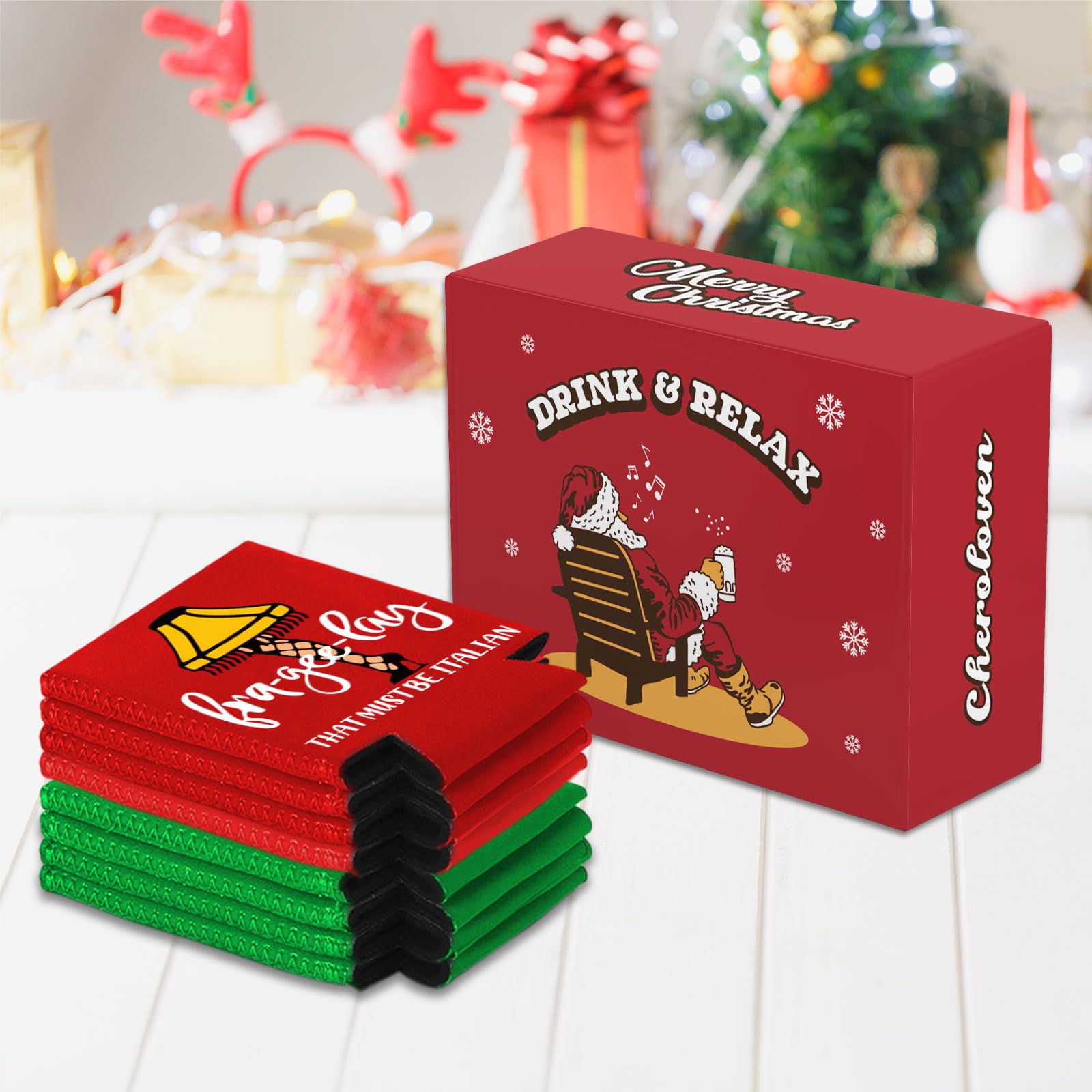 Cheroloven Christmas can covers design 6 ideal for white elephant gifts.
