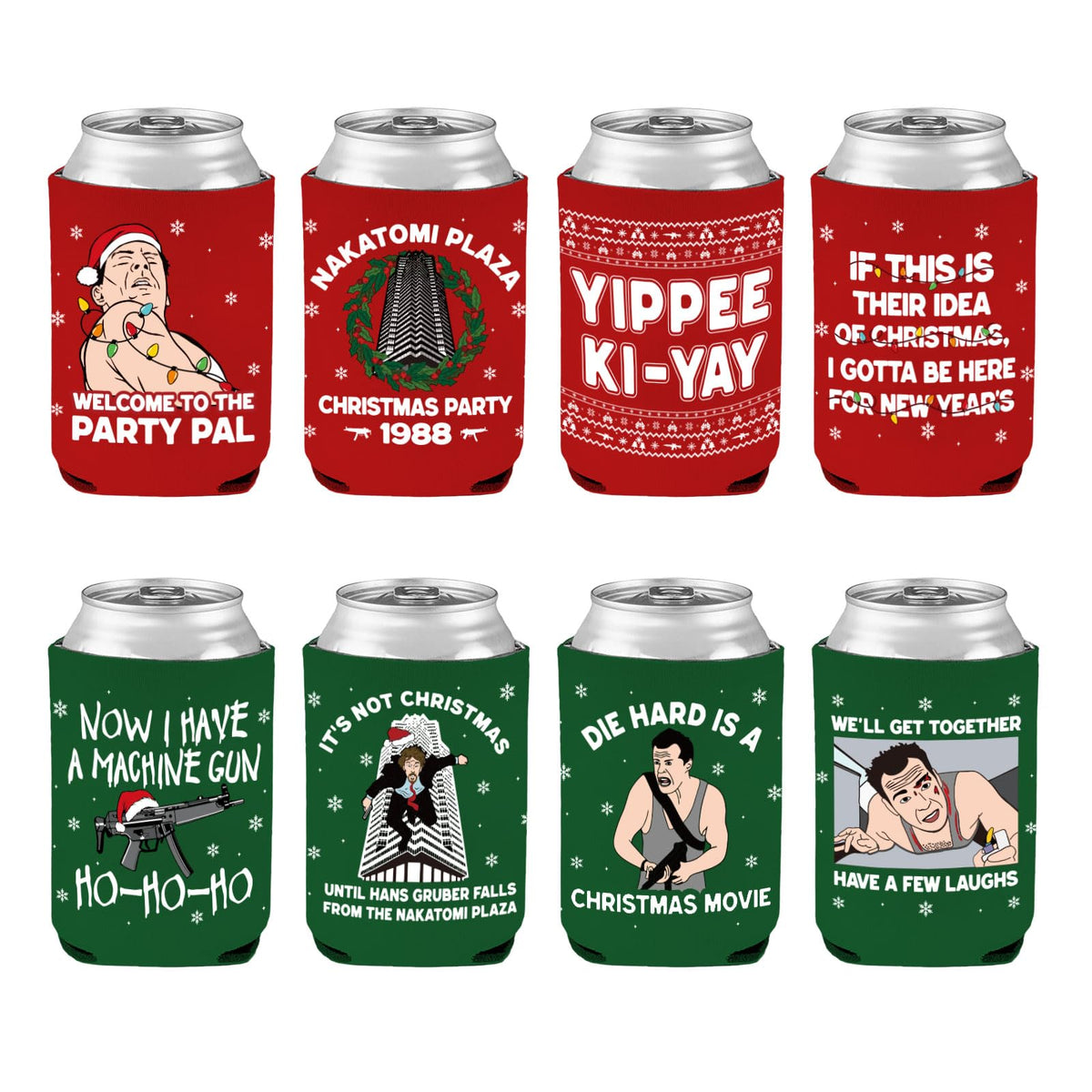 Cheroloven Die Hard Nakatomi Plaza cooler sleeve keeps 12 oz drinks cold during celebrations.