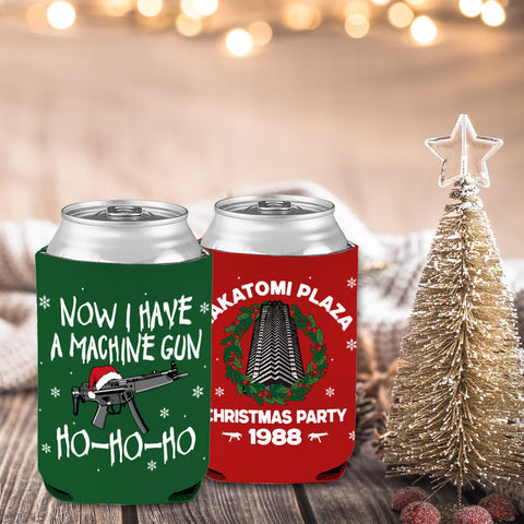 Cheroloven Die Hard Santa hat design cooler sleeve keeps drinks refreshing.
