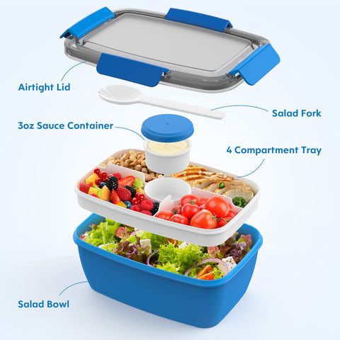Cherrysea 68oz salad bowl with dressings container keeps dressings handy