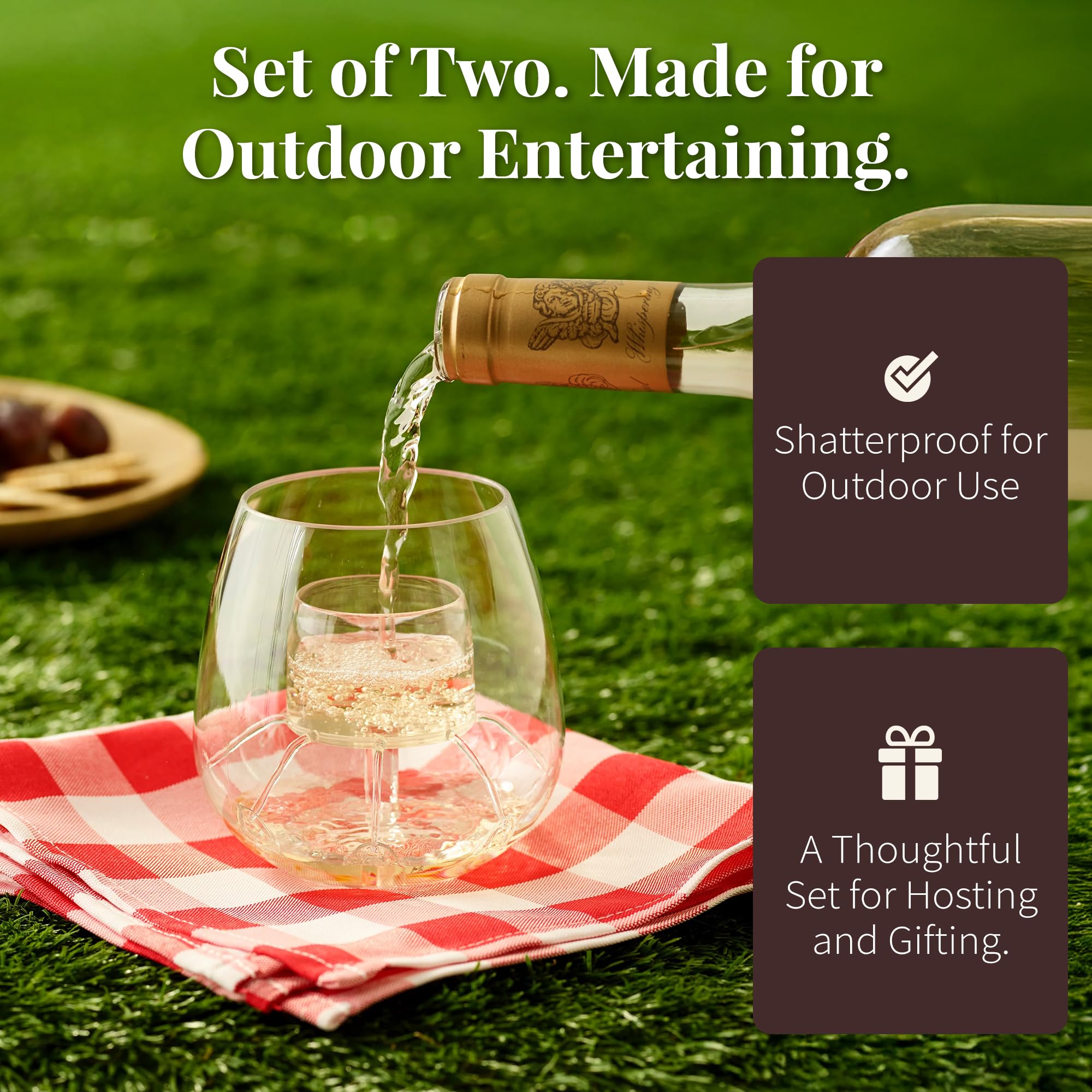Chevalier Collection dishwasher-safe wine glasses for easy cleanup after outdoor gatherings.