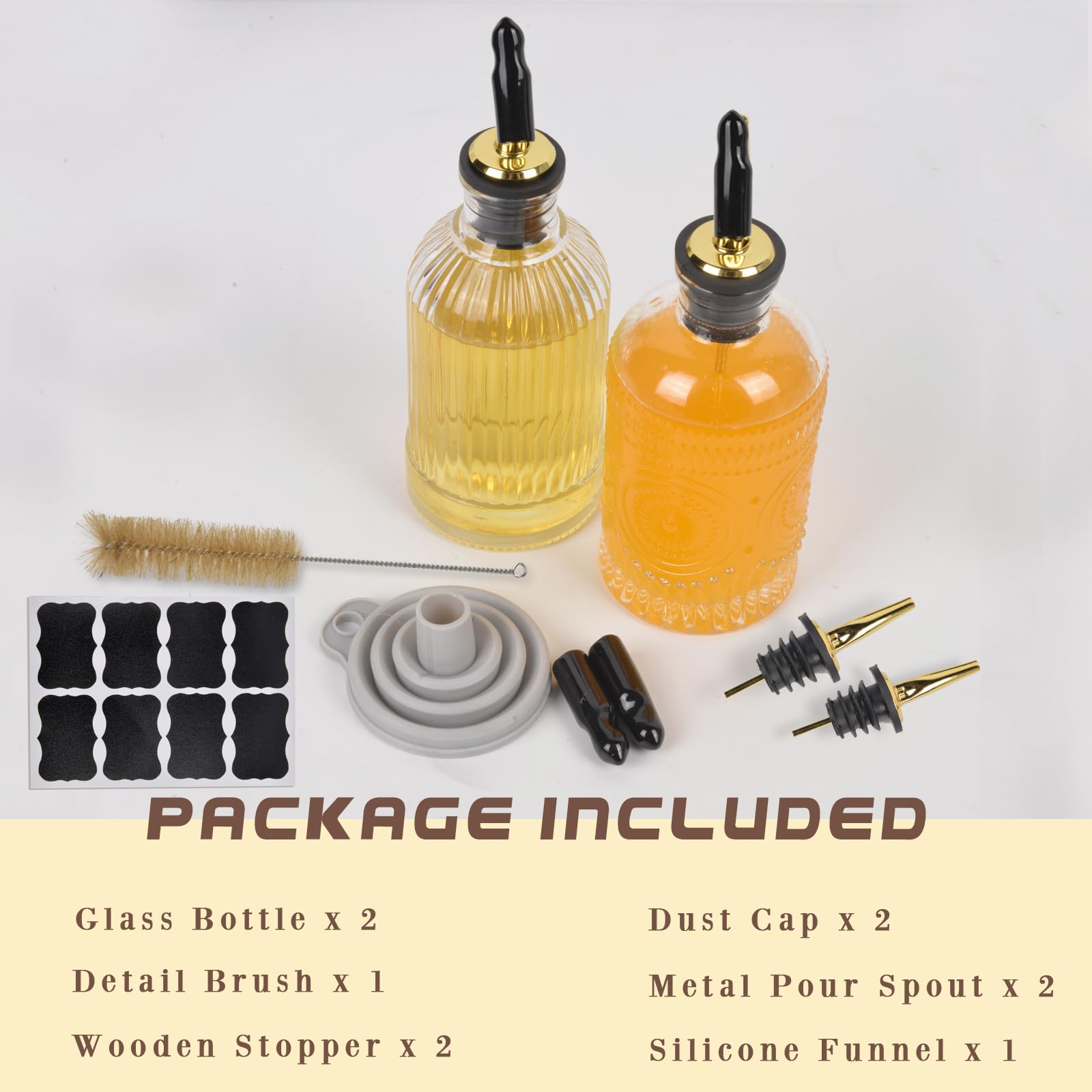 ChezMax bottle set includes foldable funnel for easy pouring and cleanup