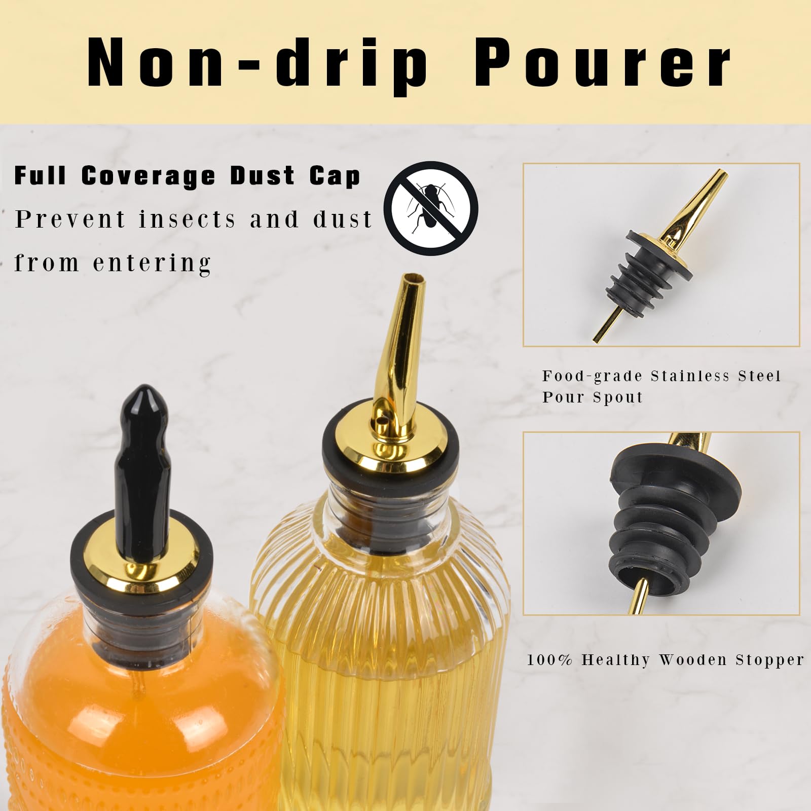 ChezMax glass bottle with dust cap keeps contents fresh and dust-free
