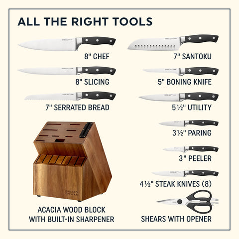 Built-in sharpener in the Insignia block keeps blades edge-ready