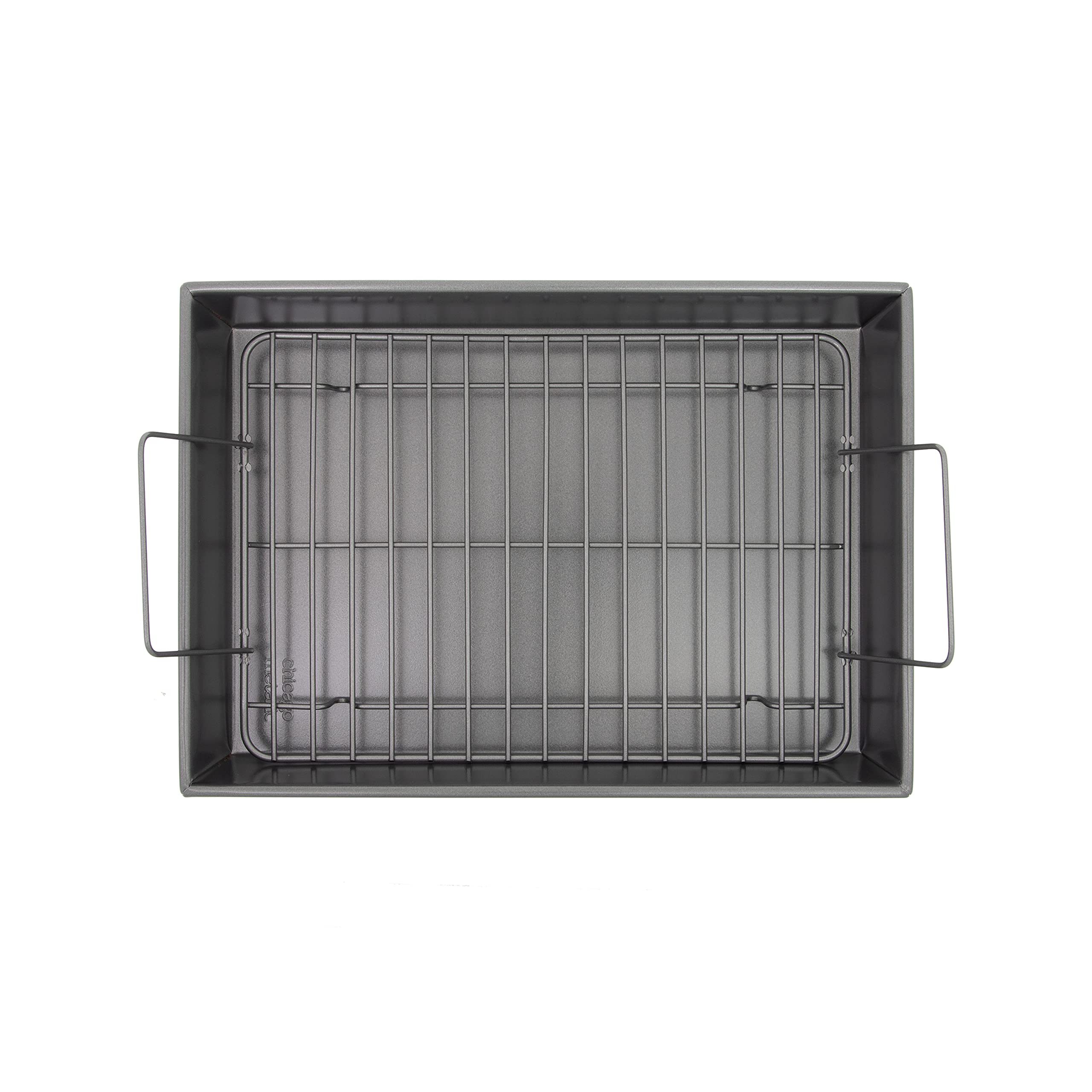 Chicago Metallic Pro Roast Pan is dishwasher safe, but hand washing is recommended.