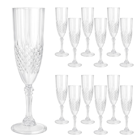 CHICERA 12pc plastic champagne flute set for elegant weddings and parties.