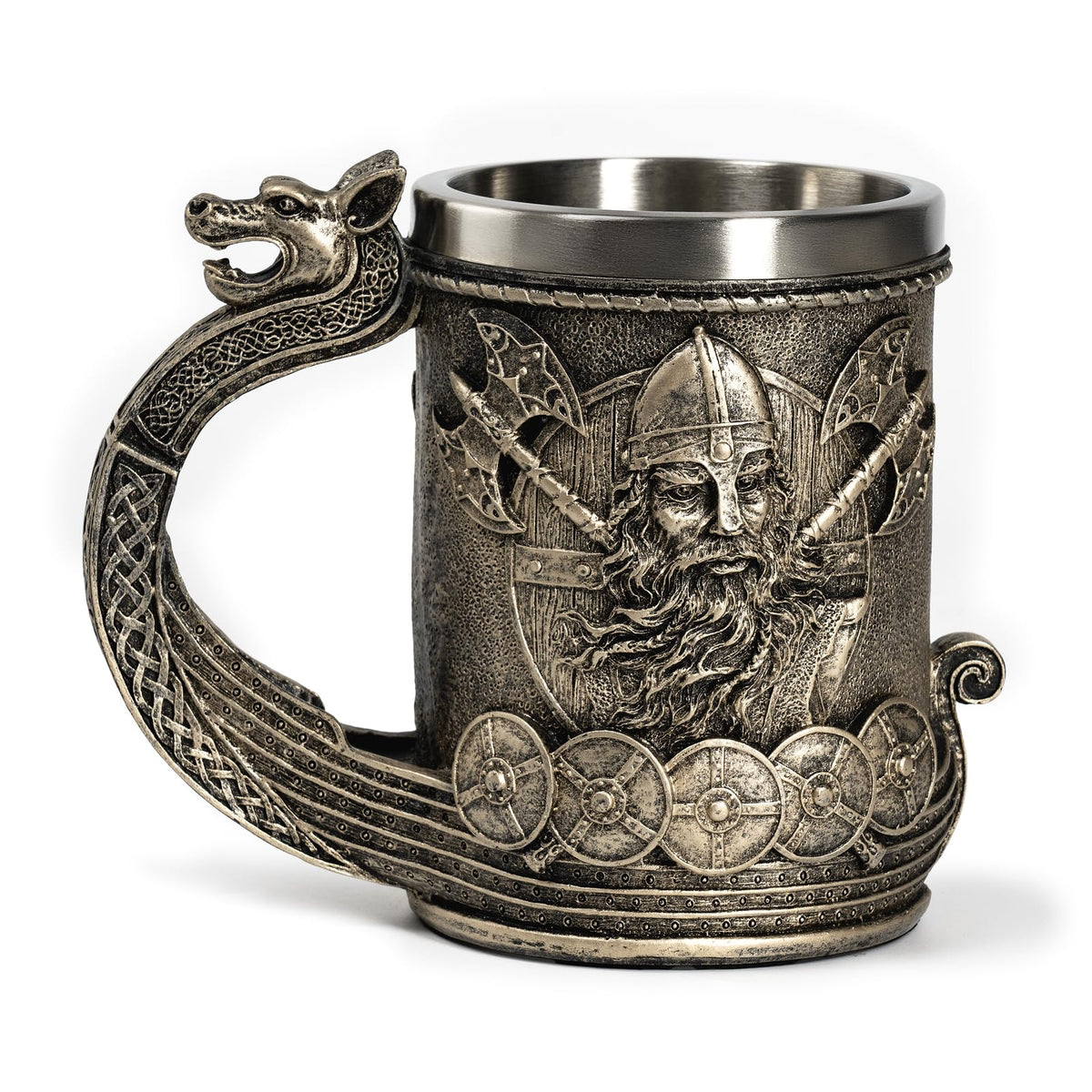CHICVITA Viking mug with dragon handle, detailed 3D pattern ideal for medieval gifts