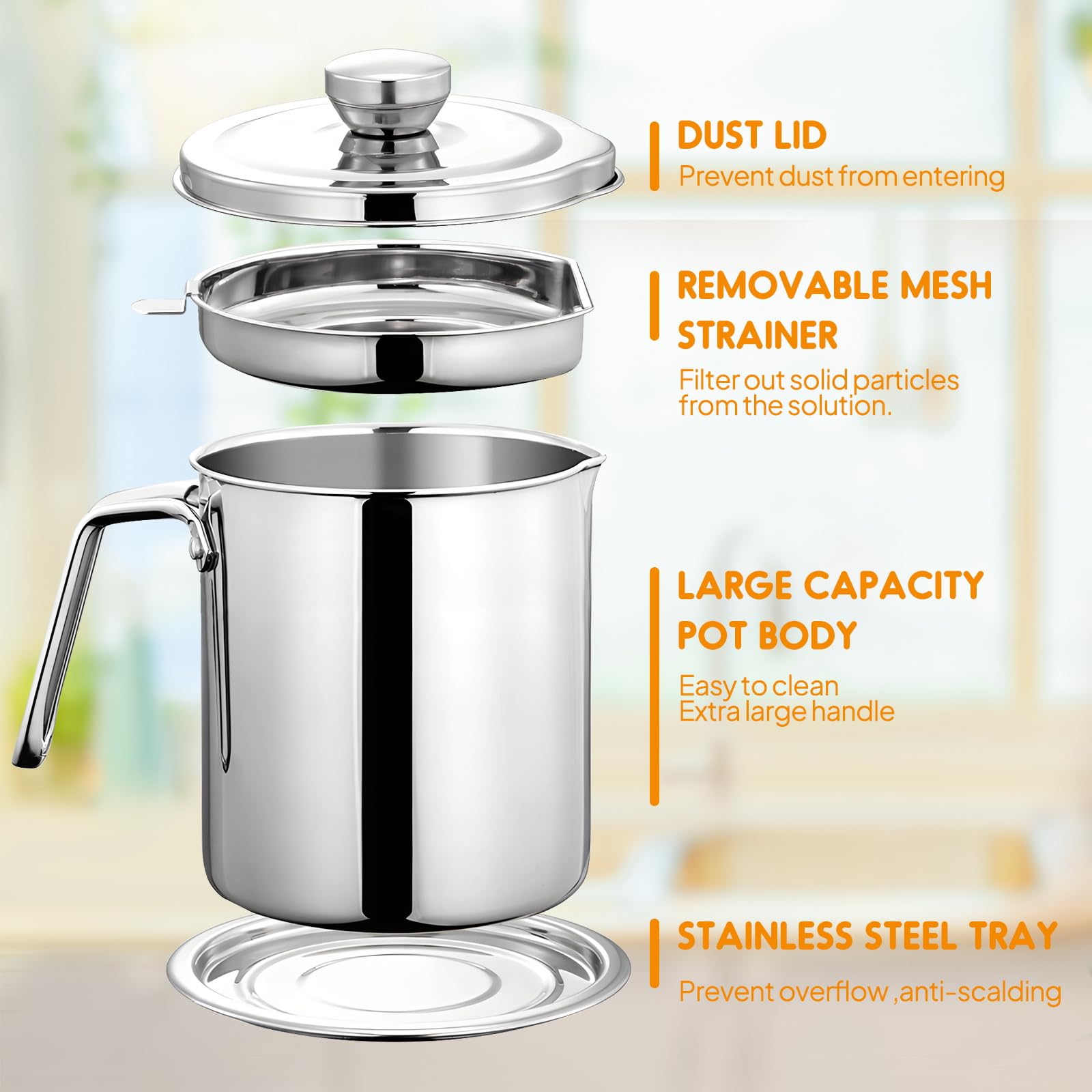 Chihee grease container 2l capacity stores cooking oil efficiently.