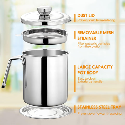 Chihee grease container 2l capacity stores cooking oil efficiently.