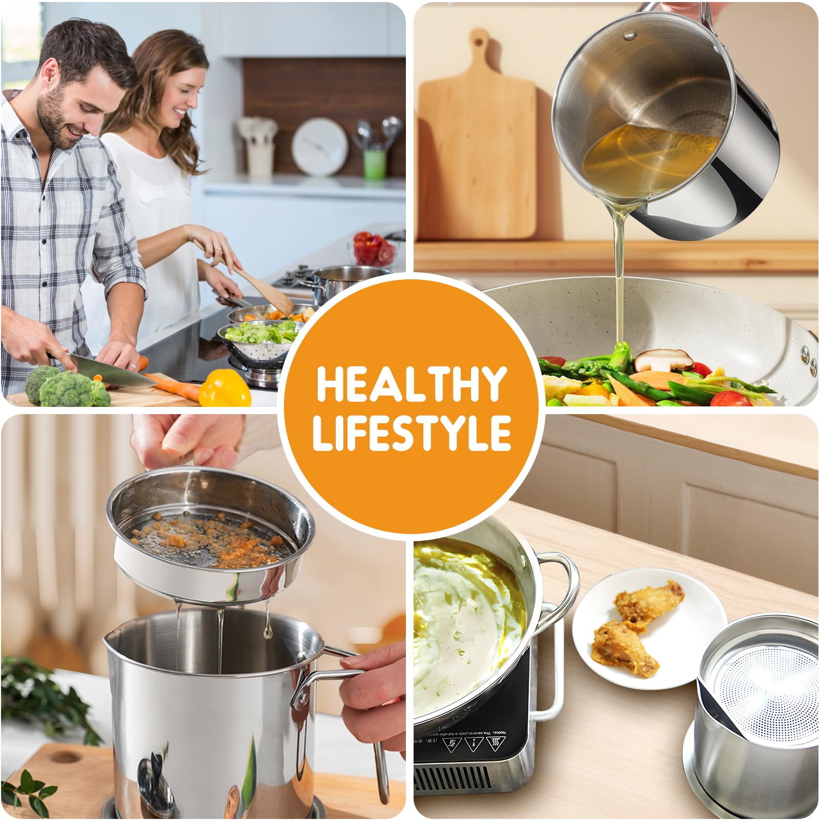 Chihee grease container drip-free spout minimizes mess during pouring.