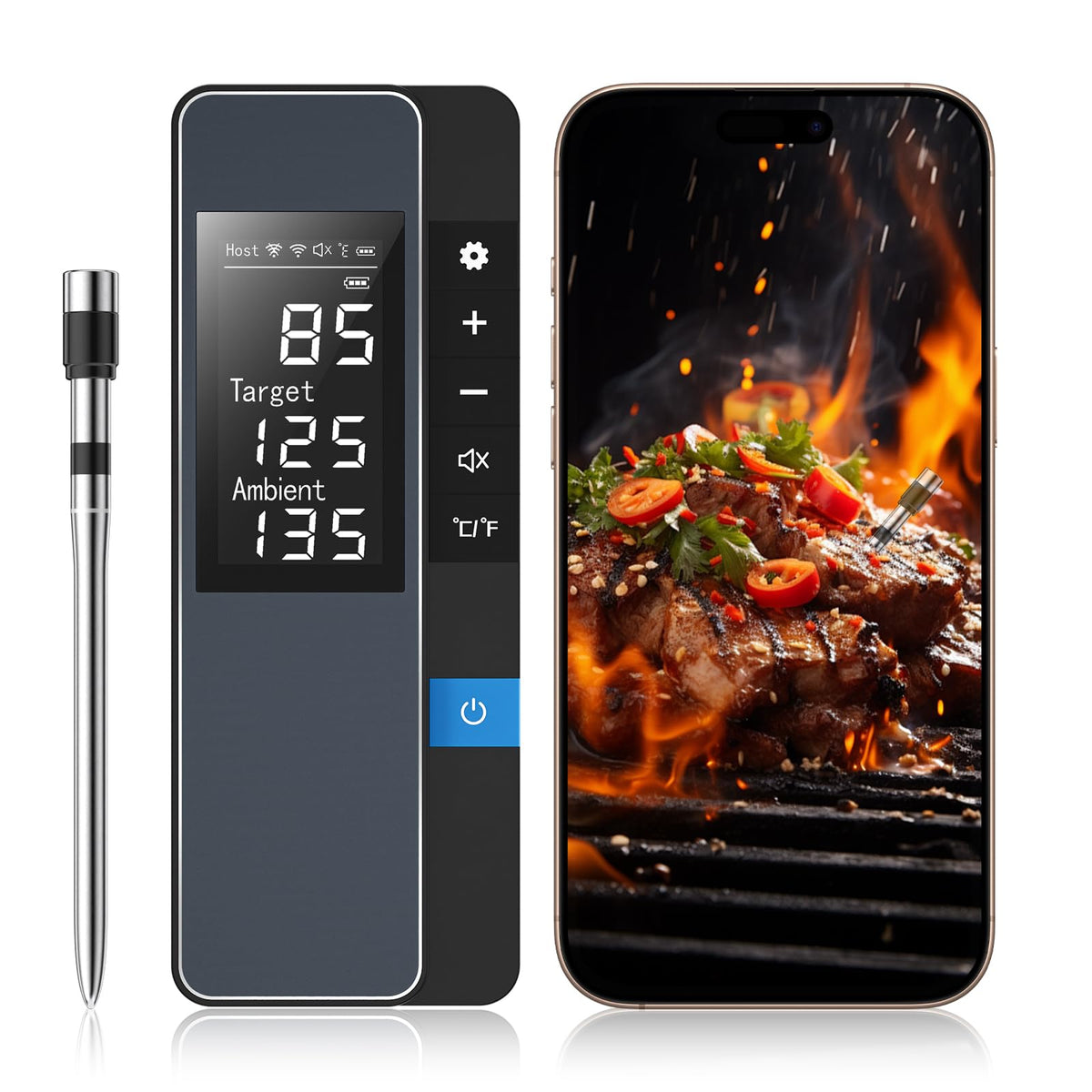 Chihod smart Bluetooth meat thermometer front view for precise grilling and real-time insight