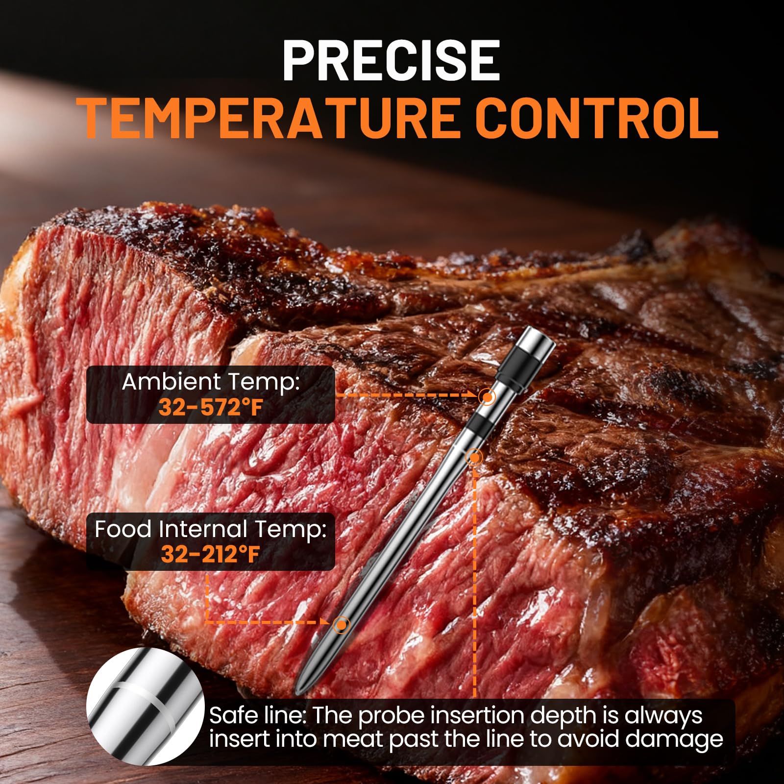 Chihod stainless steel meat probe delivering accurate readings during cooking