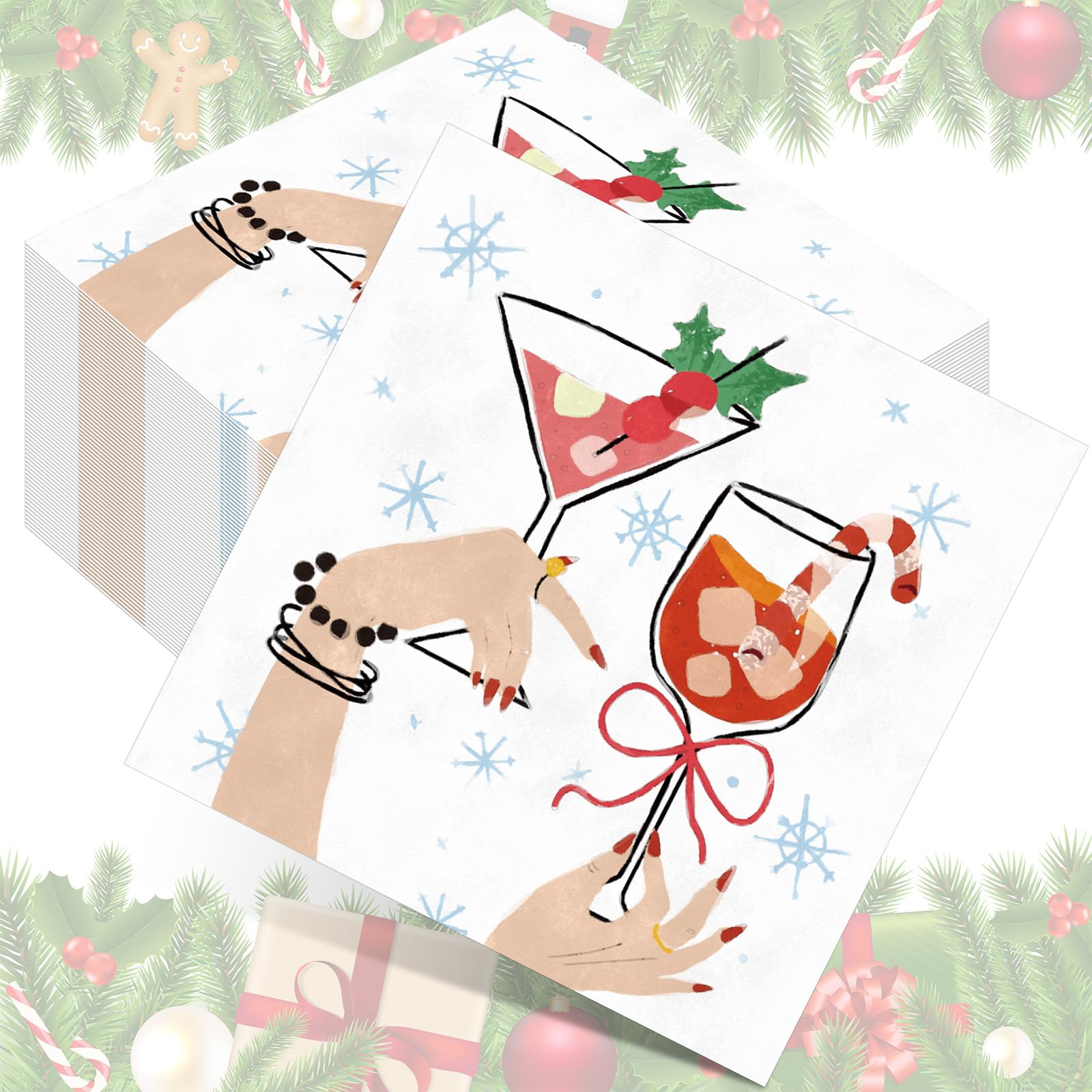 Chiisong Christmas Cheers napkins, plaid red-green, ideal for festive table settings.