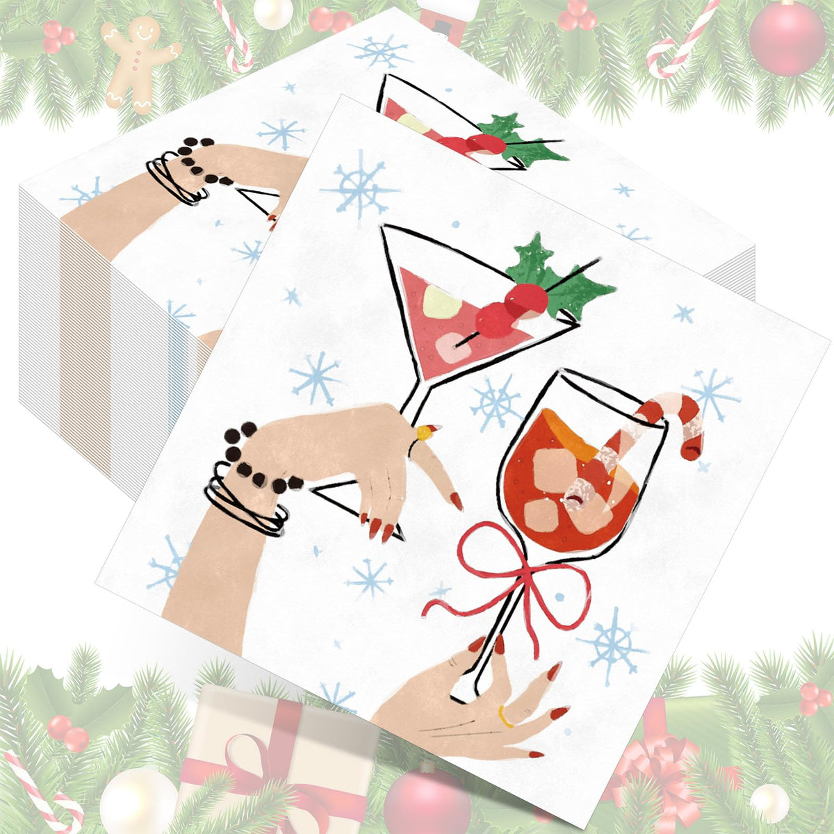 Chiisong Christmas Cheers napkins, plaid red-green, ideal for festive table settings.