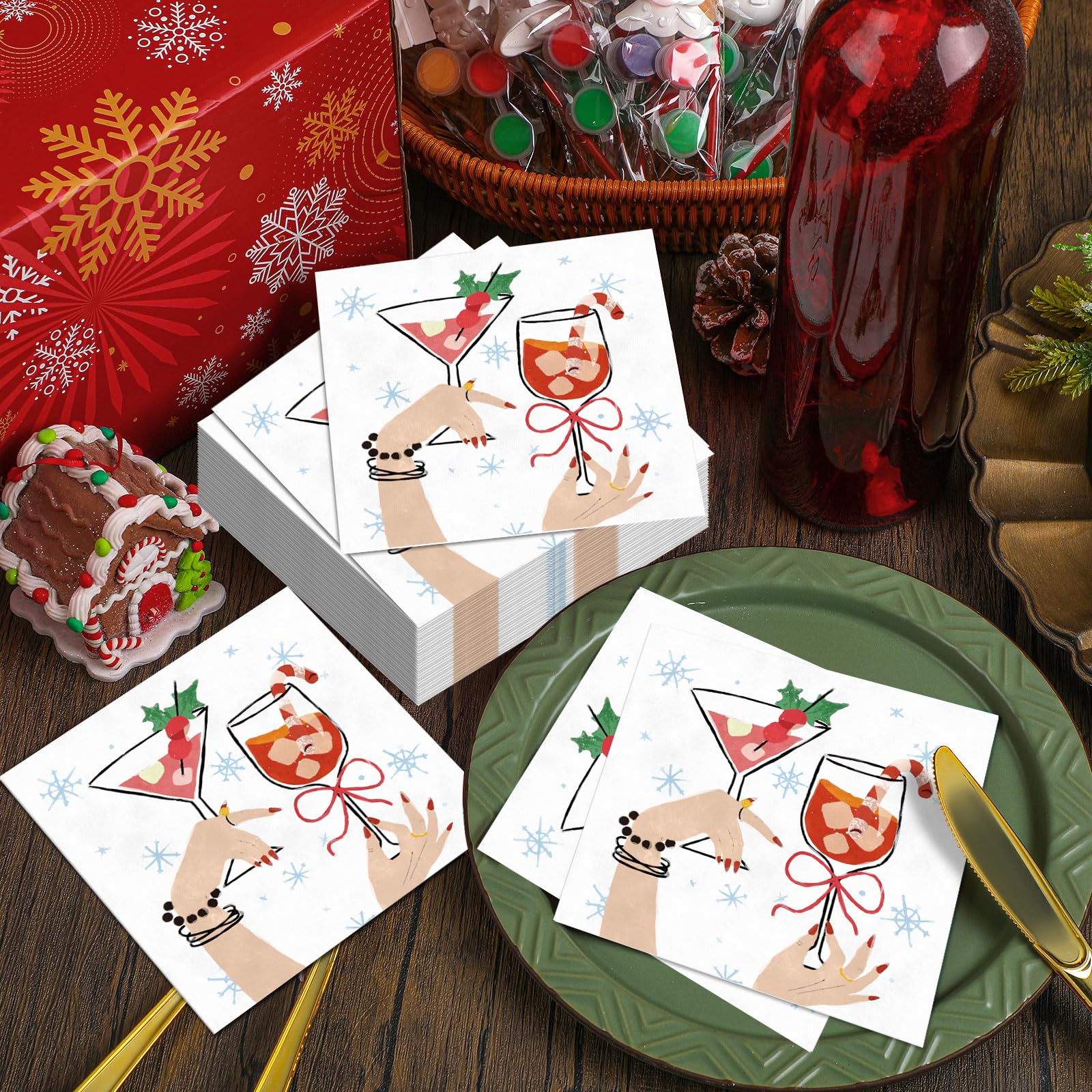 Chiisong napkins on dining table create a festive display.