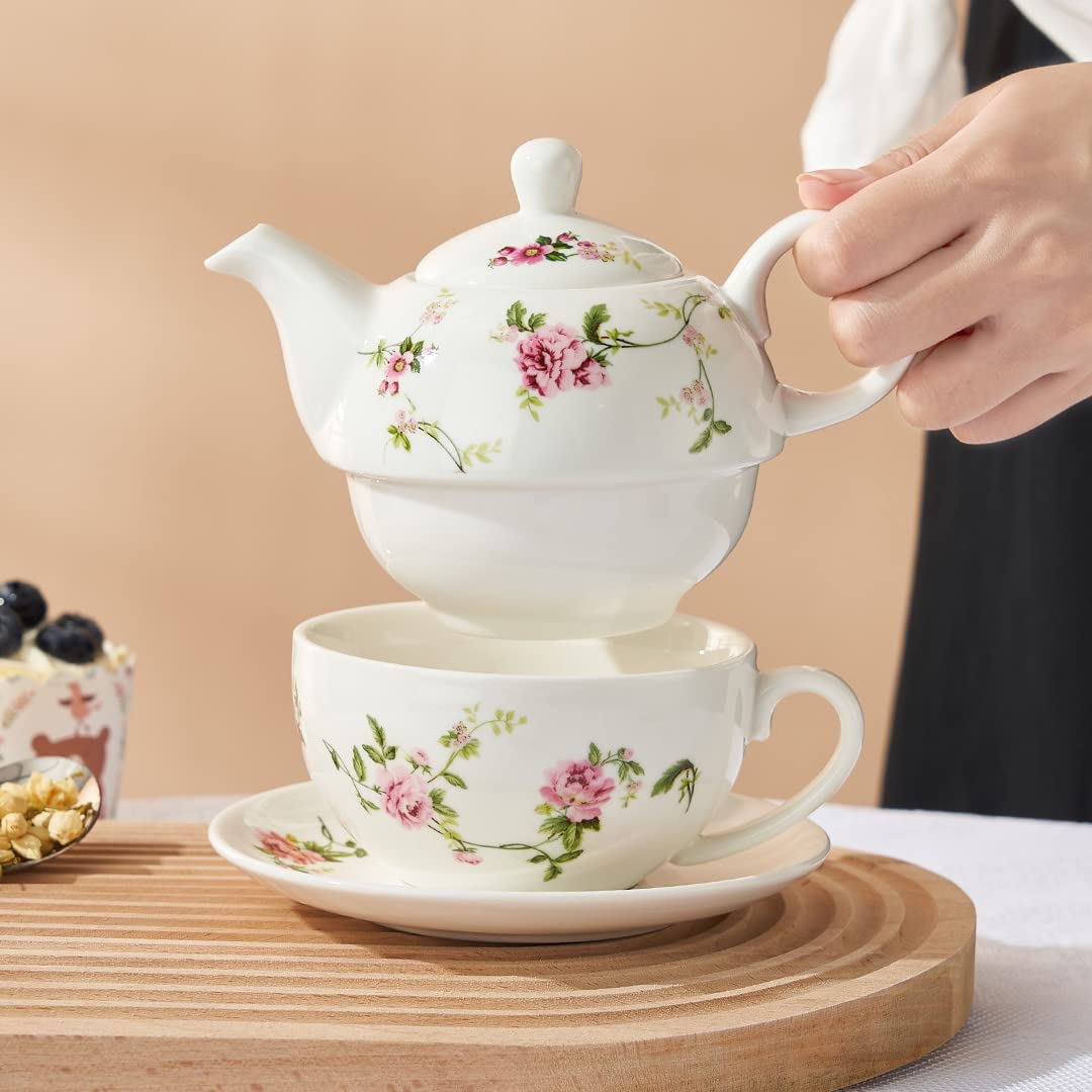 CHILDIKE floral ceramic tea for one teapot highlights delicate petals for classy tea