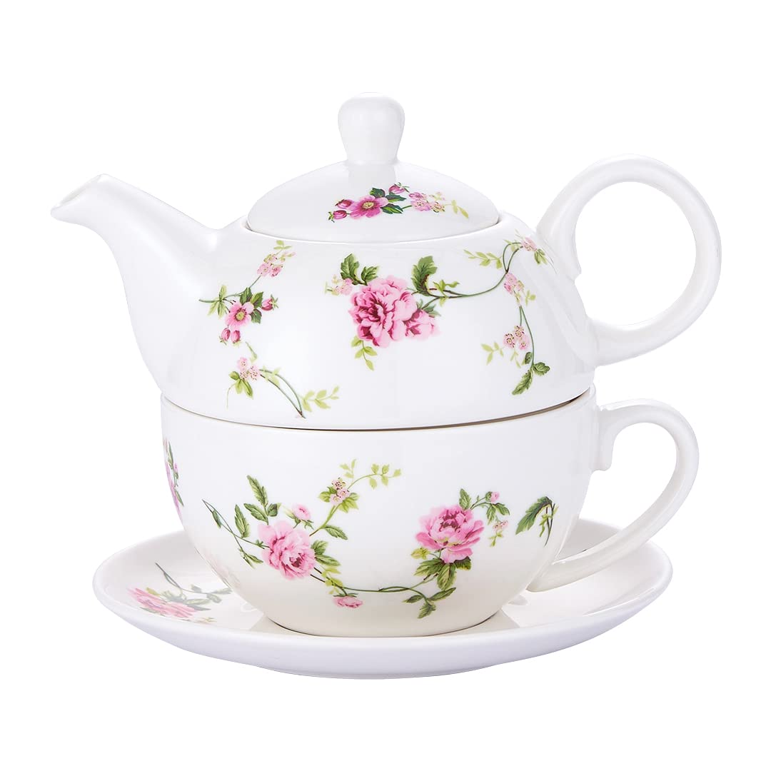 CHILDIKE porcelain tea for one set with floral motif enhances refined tea moments