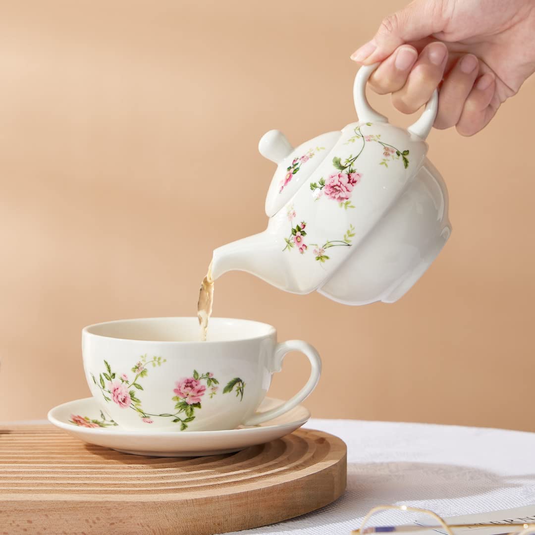 CHILDIKE teapot and cup set in porcelain pairs style with practical single servings