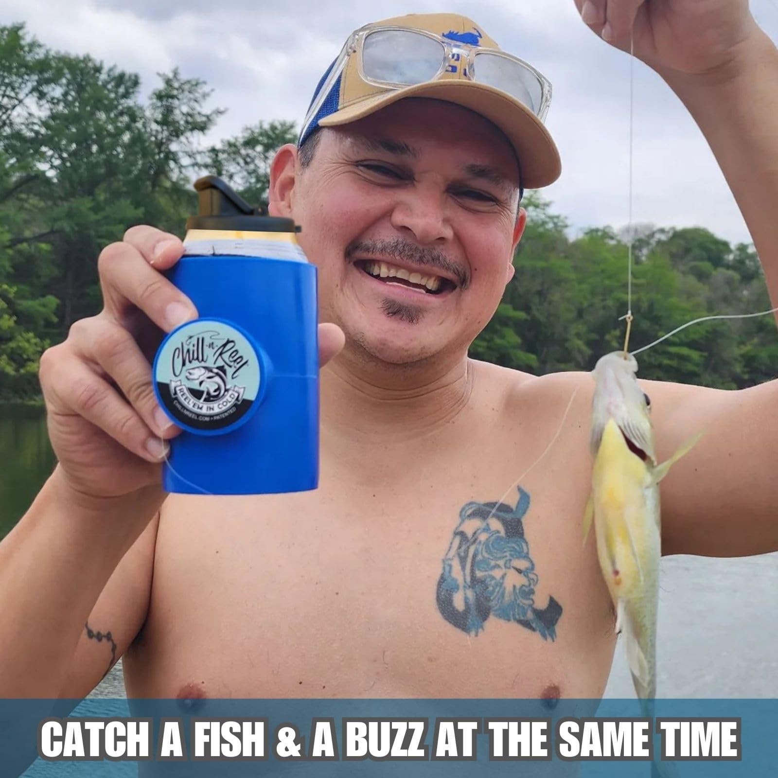 Chill-N-Reel fits standard 12 oz and 16 oz cans for versatility.