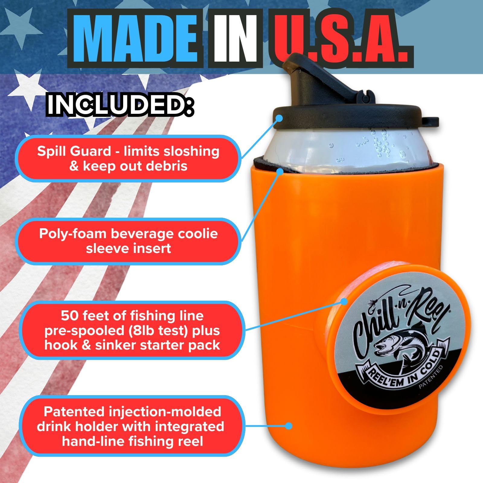 Chill-N-Reel foam coolie insert keeps beverages cold.