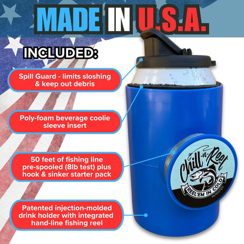 Chill-N-Reel foam coolie insert keeps drinks chilly on hot days.