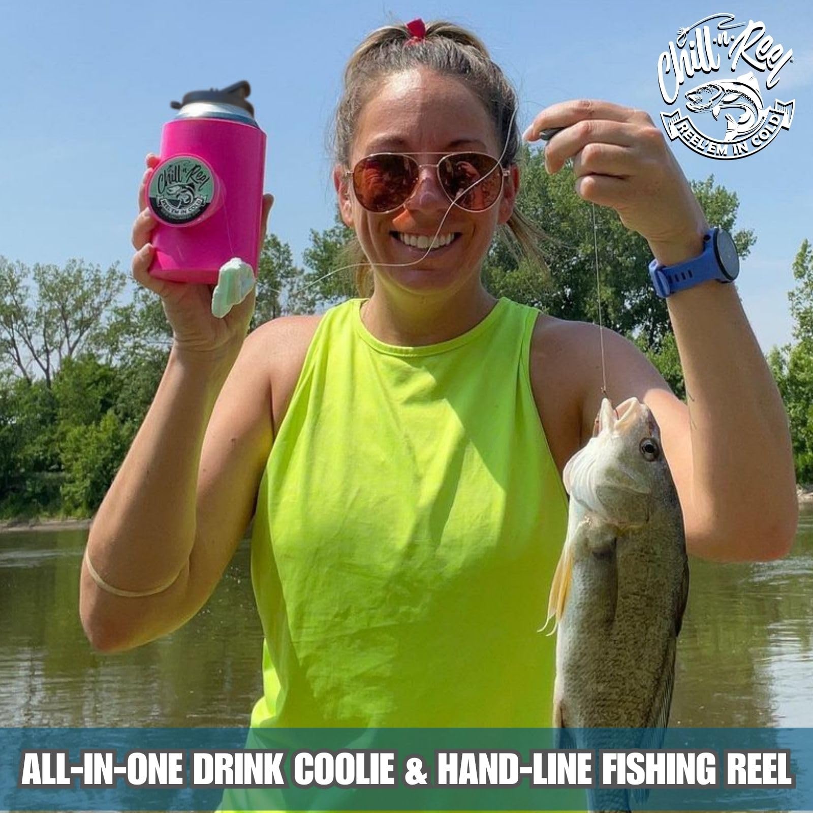 Chill-N-Reel pink can cooler foam insulator insert keeps drinks cold
