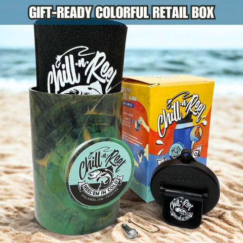 Chill-N-Reel spill guard topper prevents drips.