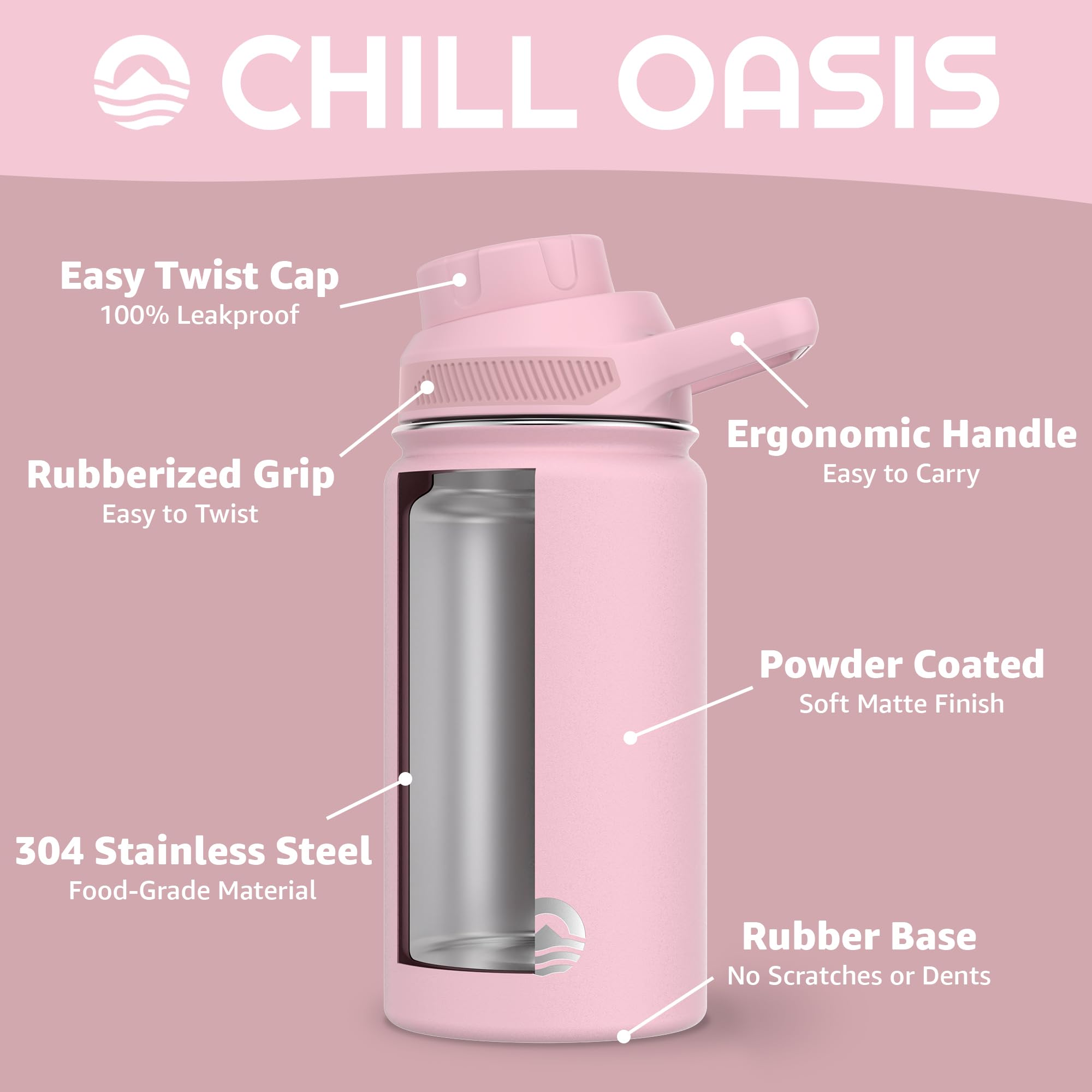 Chill Oasis silicone gasket close-up emphasizes leak protection.